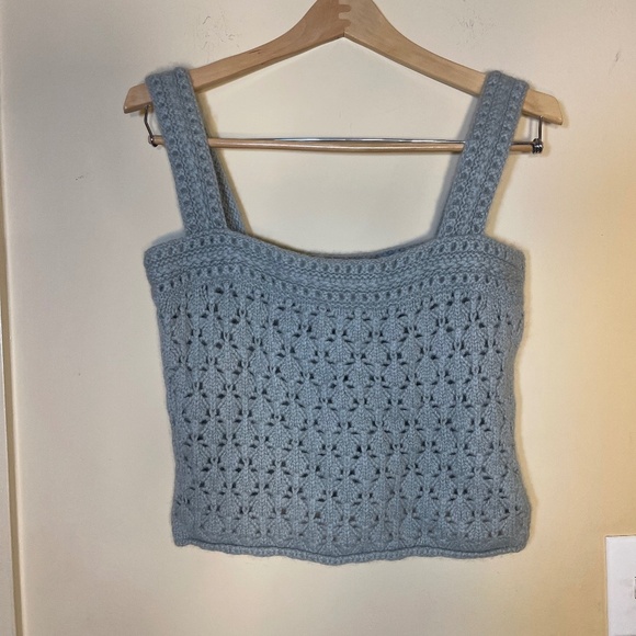 Cashmere Crochet Knit Tank midi Top Grey - Picture 2 of 11